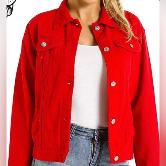 Jackets & Blazers - Red Denim Trucker Jacket